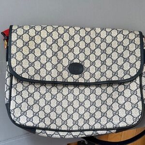 Gucci Beige and Black Monogram Shoulder Bag